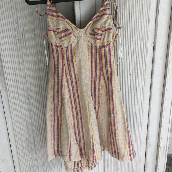 Free people knit rainbow tan mini flowy dress - Picture 1 of 5